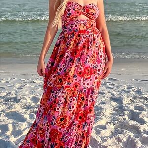 Buddy Love Pink and Red Floral Maxi Dress